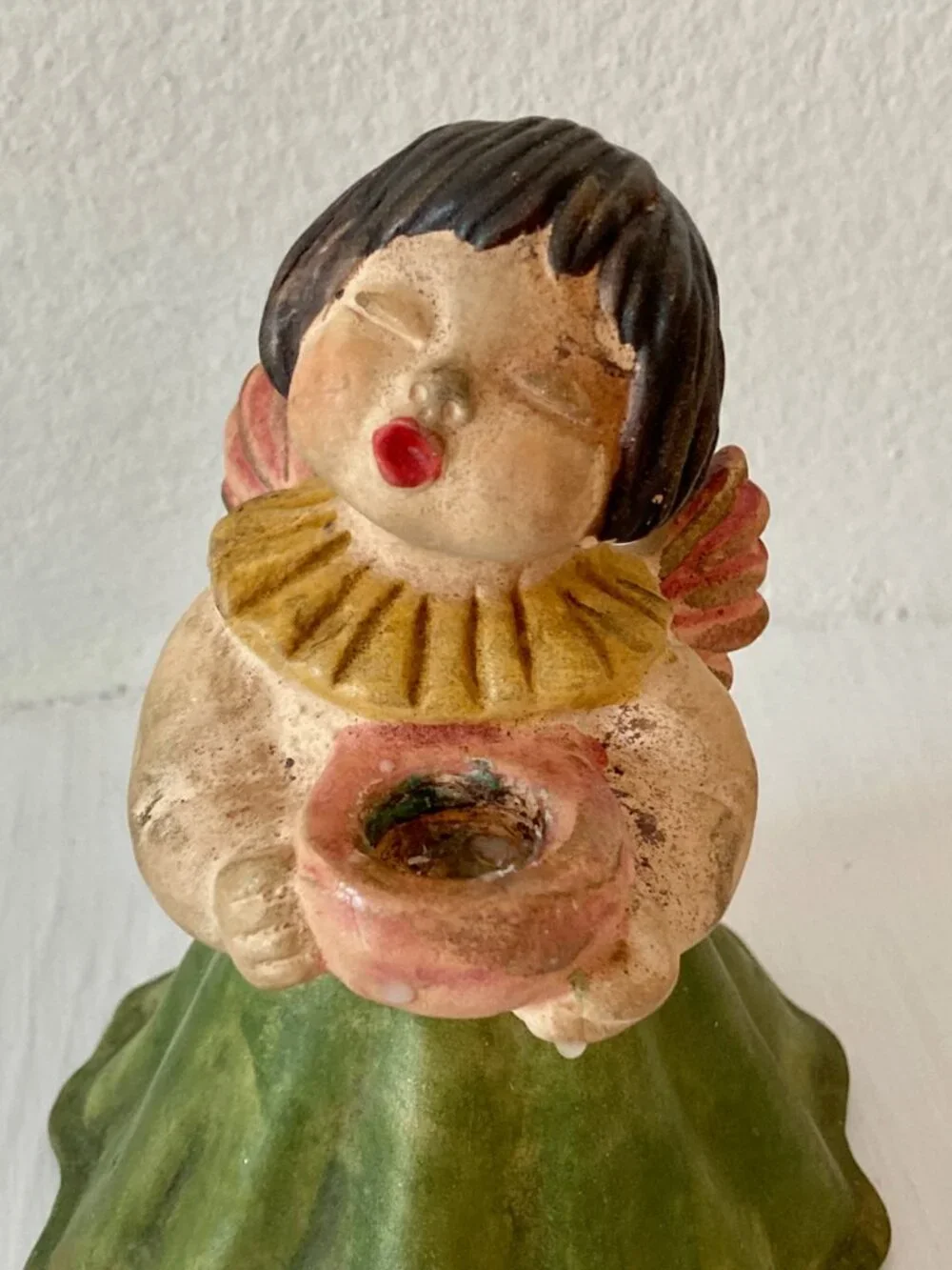 Mid Century Angel Candle Holder Tree Topper 1960s Painted Terra Cotta 6